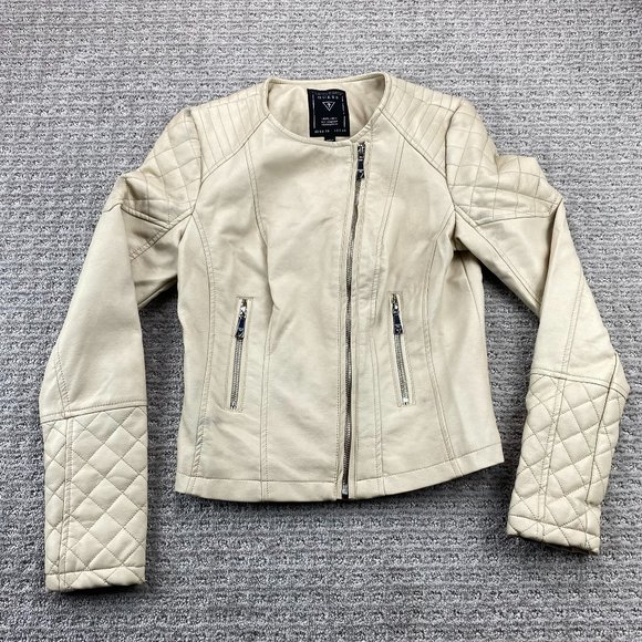 Guess Jackets & Blazers - Guess Moto Jacket Women Extra Small XS Tan Full Zip Casual Biker 100% Polyester